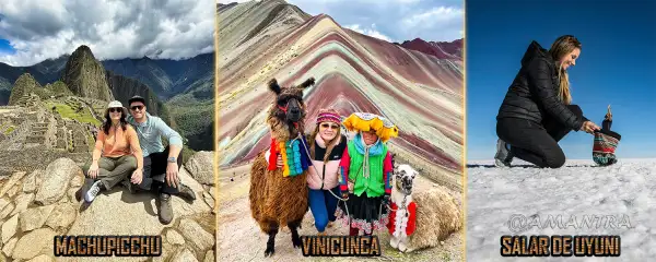 Wonder Machupicchu, Vinicunca Colored Mountain and the Uyuni Salt Flat in Bolivia.
